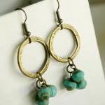 Brass And Turquoise Hoop Earrings-cluster Boho..