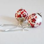 Asian Ceramic Red Flowers-dangle Earrings