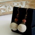 Ivory Lava Stone Earrings With Wood And Brass..
