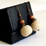 Ivory Lava Stone Earrings With Wood And Brass..
