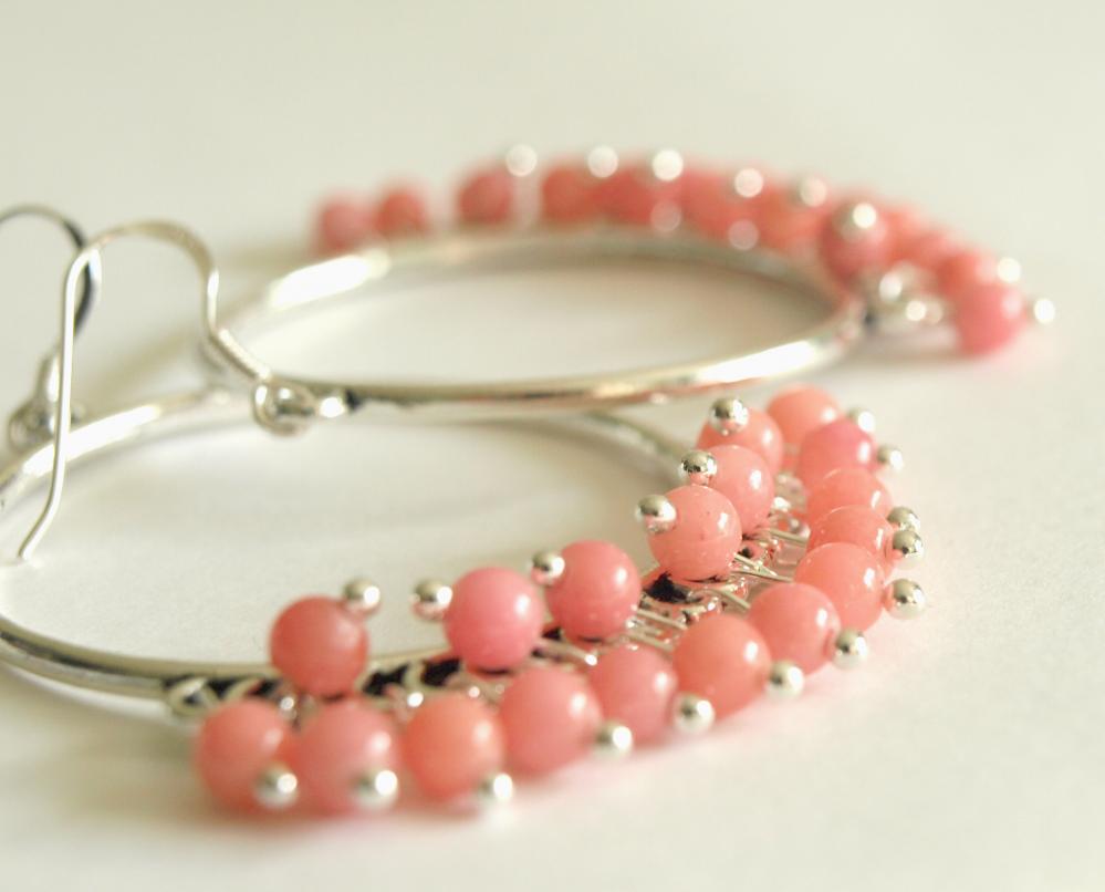 Large Hoop Earrings With Pink Salmon Hoop Earrings-agate Gemstone Chandelier Earrings