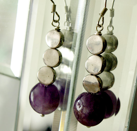 Purple Amethyst And Silver Dangle Earrings